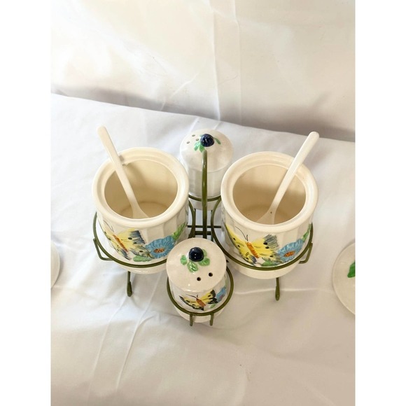 Antique ceramic condiment set with holder - Picture 7 of 7